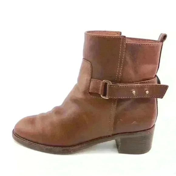 J. Crew 'Parker' Brown Leather Moto Buckle Pull on Ankle Boots Size 9 - Picture 1 of 12